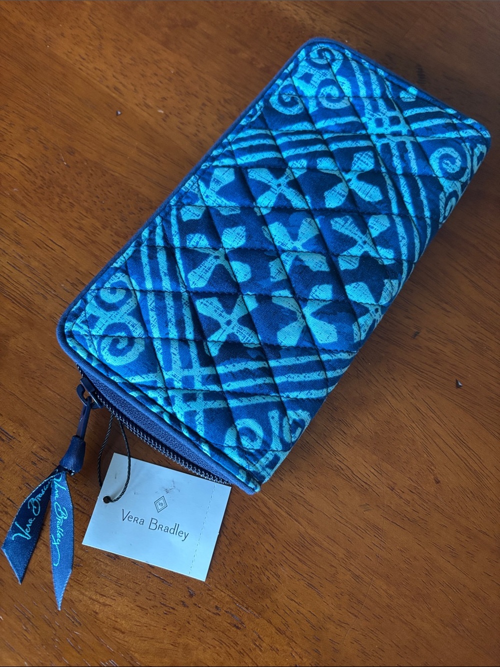 Vera Bradley RFID Georgia Blue & Teal Zip-Around Wallet NWT
